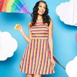 EUC ModCloth x Hello Kitty "Red Bows and Rainbows" dress Medium